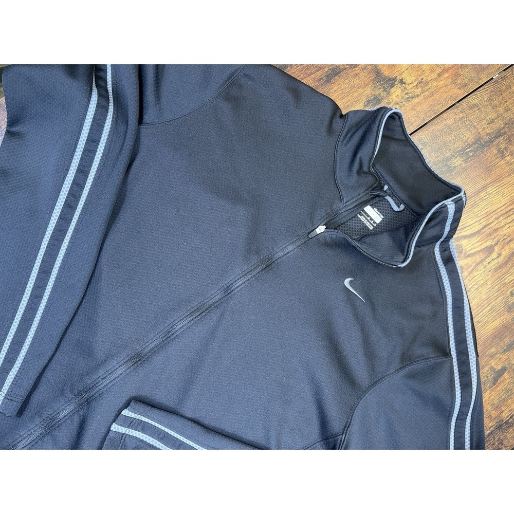 Nike Fit Black Full Zip Lightweight Track Jacket Black Gray Stripes Size M